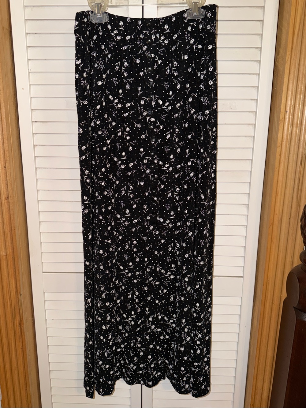 Briggs New York Black Floral Maxi Skirt-Button Front